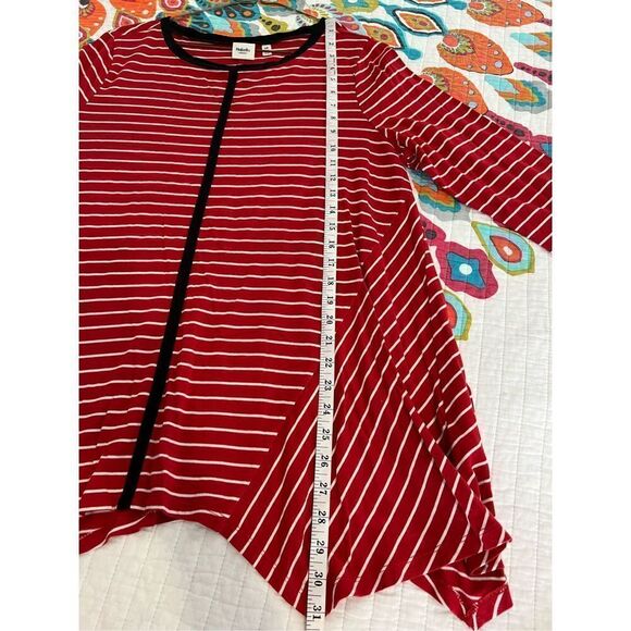 Rafaella Weekend Red and white stripe tunic top with black detail size large sha - Picture 5 of 6